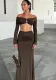 Women Long Sleeve Gathered Slit Bodycon Skirt