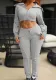 Women Turndown Collar zipper drawstring Crop long sleeve top and long pants two-piece set