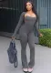 Women Winter Casual Halter Neck Strapless Long Sleeve Top and Jumpsuit Two-piece Set
