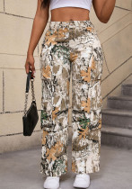 Women Fall Print Cargo Casual Denim Pants