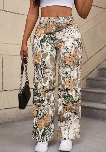 Women Fall Print Cargo Casual Denim Pants