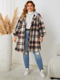 Women autumn and winter plaid hooded maxi coat