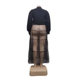 Plus Size Women's Black Pearl Mesh Patchwork Dress