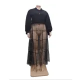 Plus Size Women's Black Pearl Mesh Patchwork Dress