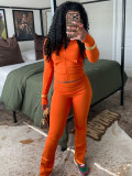 Women Sports Casual Zipper Top and Bell Bottom Pants Two-piece Set