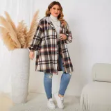 Women autumn and winter plaid hooded maxi coat