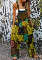Women hippie patchwork print sleeveless jumpsuit