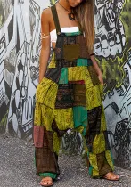 Women hippie patchwork print sleeveless jumpsuit