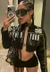 Women American letter print contrast color zipper long sleeve Pu Leather Crop jacket