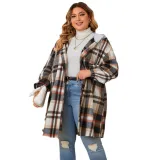 Women autumn and winter plaid hooded maxi coat