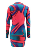 Women's Spring Fashion Casual Printing Slim Long Sleeve Dress