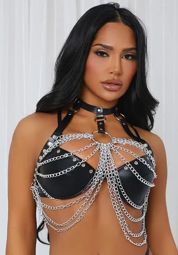Sexy Lingerie Halter Leather Chain Bra