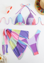 Women's Sexy Two Pieces Bikini Mesh Cover-Up Three-Piece Women's Swimsuit