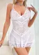 Sexy White Lingerie See Through Lace Patchwork Strap Night Dress