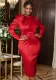African Fashion Solid Color Women's Plus Size Ruffled Elegant Midi Dresses