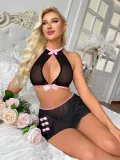 Sexy Hollow See Through Mesh Lingerie Set
