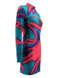 Women's Spring Fashion Casual Printing Slim Long Sleeve Dress