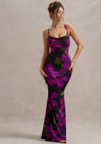Women Floral Print Cross Strapless Dress