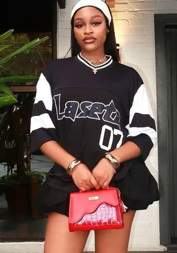 Women summer sports style contrast color letter casual short-sleeved printed t-shirt