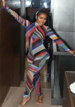 Women autumn sexy mesh print Jumpsuit