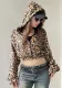 Women leopard polar fleece warm hooded hoodie hoodie crop coat