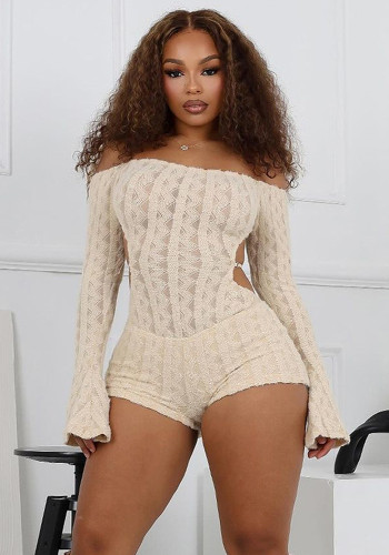 Women autumn solid backless sexy long-sleeved jumpsuit
