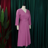 Women v-neck pleated elastic elegant African dress