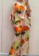 Summer And Autumn Elegant Loose Print Bat Sleeves Top Wide Leg Pants Two Piece Set