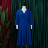 Women v-neck pleated elastic elegant African dress