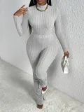 Women's Knitting Autumn And Winter Long Sleeve Fashion Solid Color Tight Slim Two Piece Pants Set