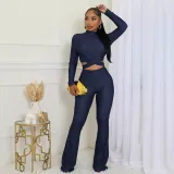 Long-Sleeved Tight Slim Top High Waist Bell Bottom Stretch Pants Set
