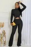 Long-Sleeved Tight Slim Top High Waist Bell Bottom Stretch Pants Set