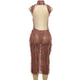 Spring Women's Fashion High Neck Trendy Sexy Hollow High Waist Slim Long Dress