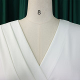 Women v-neck pleated elastic elegant African dress