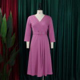 Women v-neck pleated elastic elegant African dress