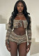 Women's Autumn And Winter Knitted Crop Hollow Lace-Up Fashion Long Sleeve Top Shorts Two Piece Set