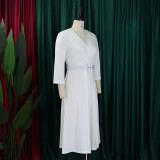 Women v-neck pleated elastic elegant African dress