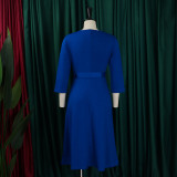 Women v-neck pleated elastic elegant African dress