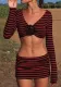 Women's Autumn Fashion Sexy Cropped Flower Long Sleeve Top Slim Skirt Two Piece Set