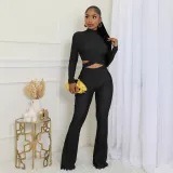 Long-Sleeved Tight Slim Top High Waist Bell Bottom Stretch Pants Set