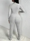 Women's Knitting Autumn And Winter Long Sleeve Fashion Solid Color Tight Slim Two Piece Pants Set