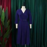Women v-neck pleated elastic elegant African dress