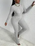 Women's Knitting Autumn And Winter Long Sleeve Fashion Solid Color Tight Slim Two Piece Pants Set