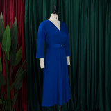Women v-neck pleated elastic elegant African dress