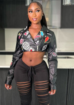 Women street fashion embroidered Pu-Leather Crop jacket