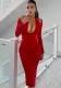 Women Autumn and Winter V Neck Halter Neck Off-shoulder Long Sleeve Evening Dress