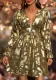 Women autumn v-neck irregular Shiny dress