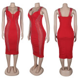 rhinestone hollow see-through slim-fitting strap dress