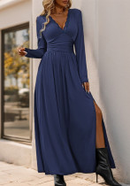 Women autumn solid slit dress