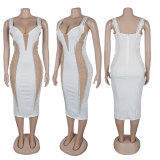 rhinestone hollow see-through slim-fitting strap dress